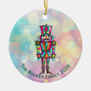 Rainbow Pride Pink Nutcracker Christmas Ceramic Tree Decoration