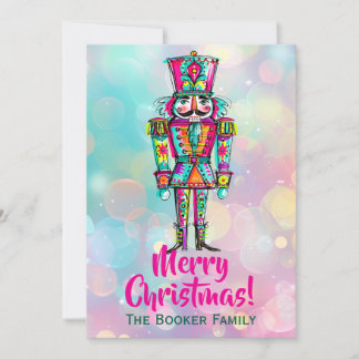 Rainbow Pride Pink Nutcracker Christmas Holiday Card