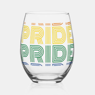 Rainbow Pride Retro Typography Vector Design_1 Stemless Wine Glass
