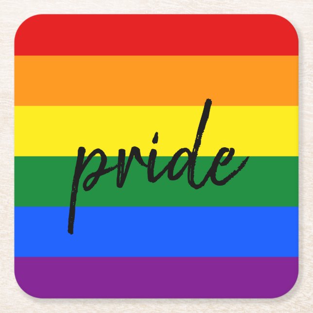 Rainbow Pride Square Paper Coaster (Front)