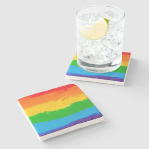 Rainbow Pride Stone Coaster – Oil Paint LGBT Gay 