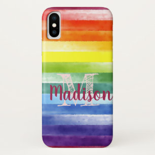 Rainbow Pride Stripes Colourful Fun Initial Name iPhone X Case