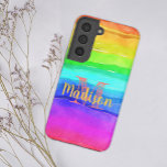 Rainbow Pride Stripes Colourful Fun Initial Name Samsung Galaxy Case<br><div class="desc">Elegant and practical Samsung case printed with a bright watercolor rainbow design and adorned with your name and initial.</div>