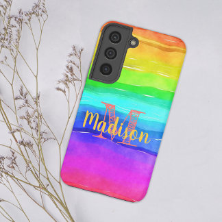 Rainbow Pride Stripes Colourful Fun Initial Name Samsung Galaxy Case