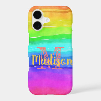 Rainbow Pride Stripes Watercolor Fun Initial Name