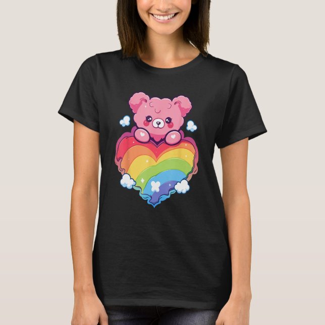 Rainbow Pride Teddy Bear LGBTQ+ Gay Lesbian Queer  T-Shirt (Front)