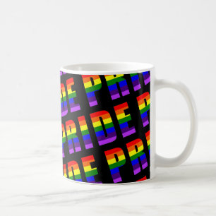 Rainbow Pride Text Art on Custom Black Color Coffee Mug