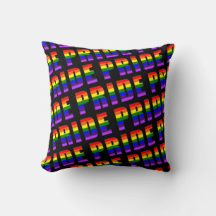 Rainbow Pride Text Art on Custom Black Colour Cushion