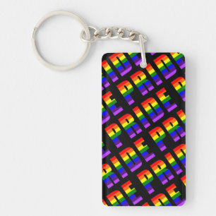 Rainbow Pride Text Art on Custom Black Colour Key Ring