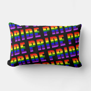 Rainbow Pride Text Art on Custom Black Colour Lumbar Cushion
