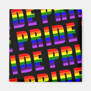 Rainbow Pride Text Art on Custom Black Colour Magnet