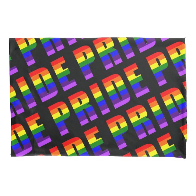 Rainbow Pride Text Art on Custom Black Colour Pillowcase (Front)