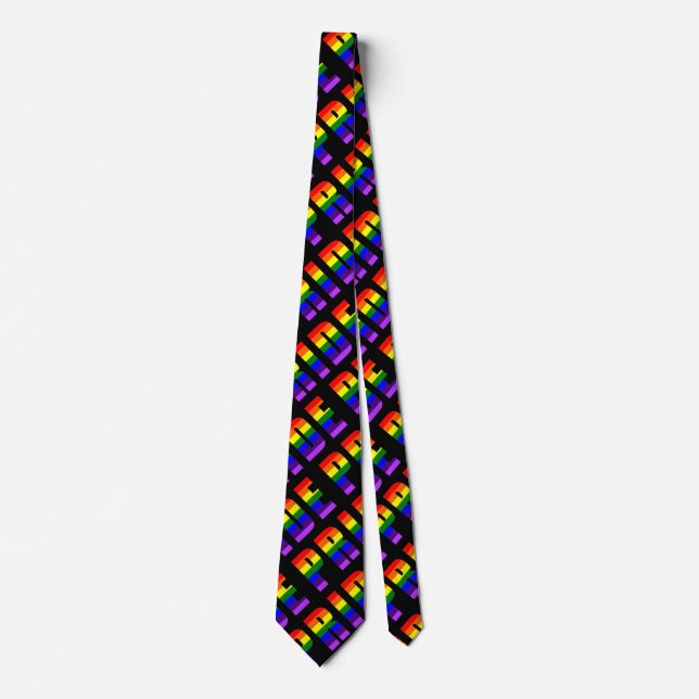 Rainbow Pride Text Art on Custom Black Colour Tie (Front)