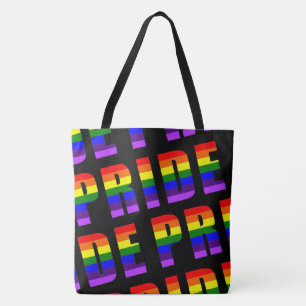 Rainbow Pride Text Art on Custom Black Colour Tote Bag