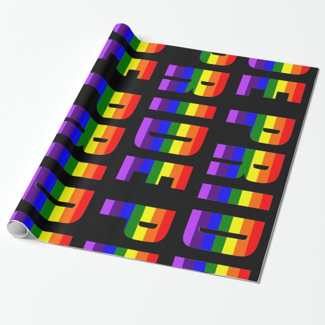 Rainbow Pride Text Art on Custom Black Colour Wrapping Paper (Unrolled)
