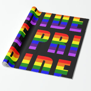 Rainbow Pride Text Art on Custom Black Colour Wrapping Paper