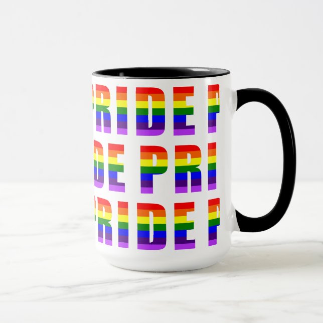 Rainbow Pride Text Art on Custom Colour Mug (Right)