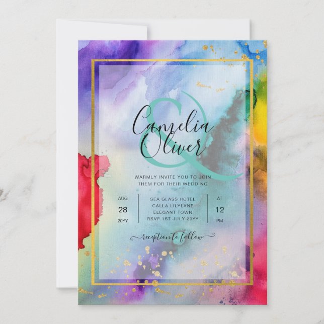RAINBOW PRIDE WEDDING INVITATION Ink LeahG (Front)