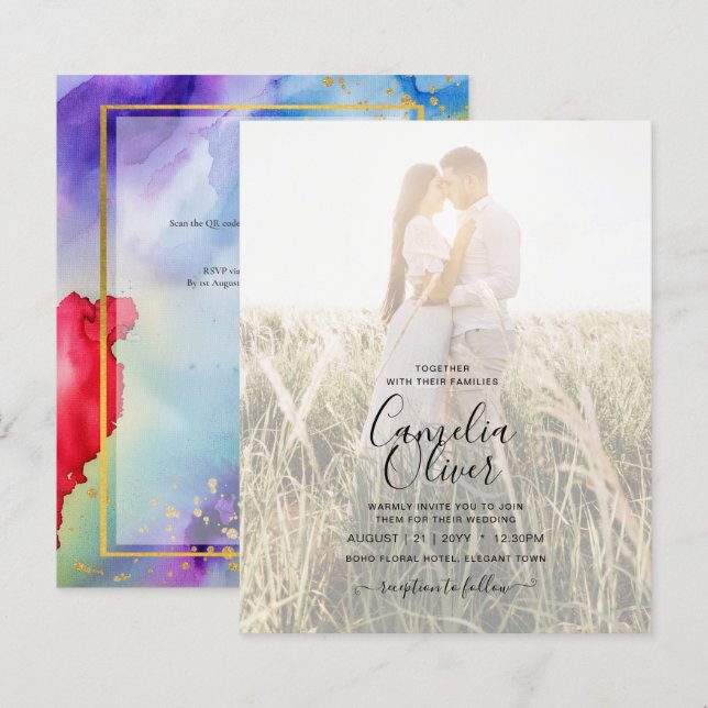 RAINBOW PRIDE WEDDING INVITATION Ink LeahG (Front/Back)
