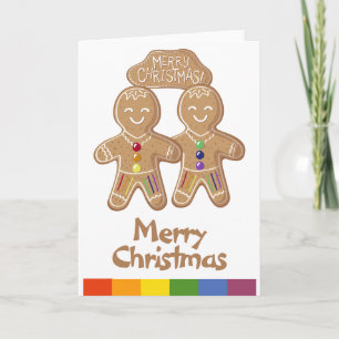 Rainbow Pride Whimsical Christmas Gingerbread Men Holiday Card