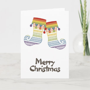 Rainbow Pride Whimsical Christmas Stockings Holiday Card