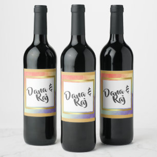 Rainbow Pride with Gold Frame Wedding  Wine Label