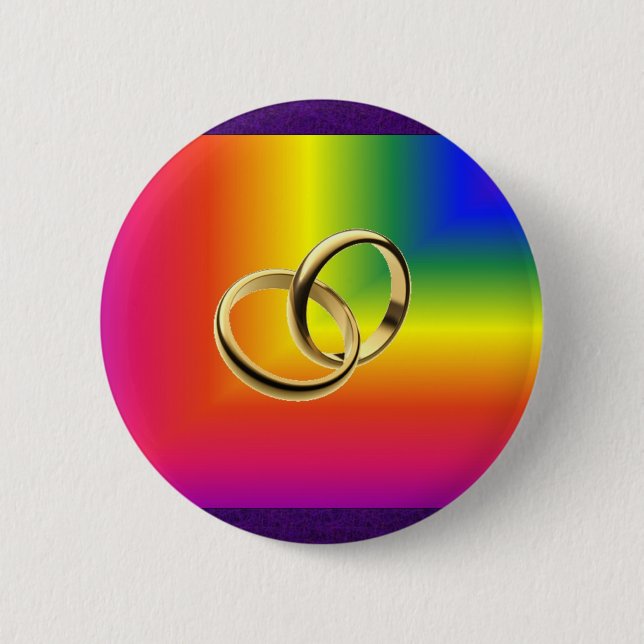 Rainbow Pride with Gold Wedding Bands 6 Cm Round Badge (Front)