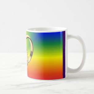 Rainbow Pride with Gold Wedding Bands Coffee Mug