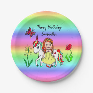 Rainbow, Princess and Unicorn Birthday Party Paper Plate