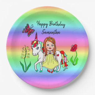 Rainbow, Princess and Unicorn Birthday Party Paper Plate