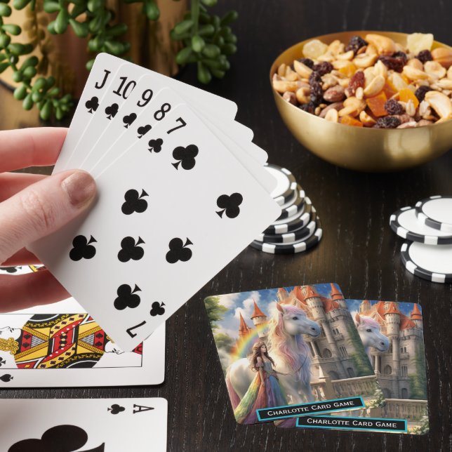 Rainbow Princess & Unicorn Monogram Go Fish Game Playing Cards (In Situ)