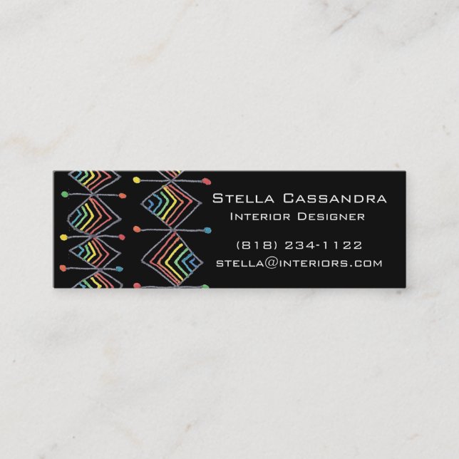 Rainbow prism diamonds creative geometric black mini business card (Front)
