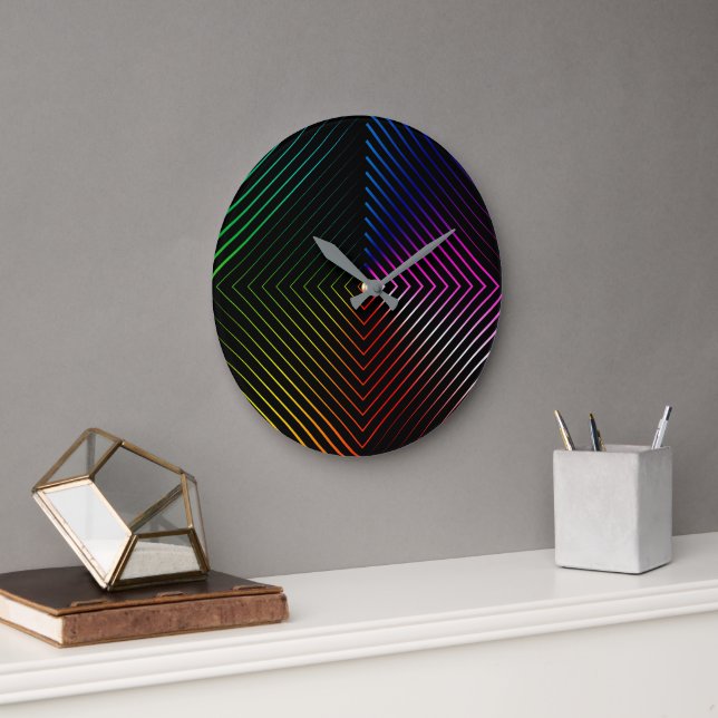 Rainbow Prism On Black Large Clock (Office)