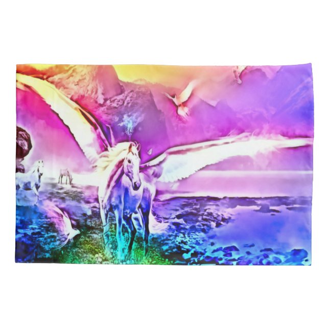 Rainbow Prism Pegasus Fantasy Airbrush Art Pillowcase (Back)