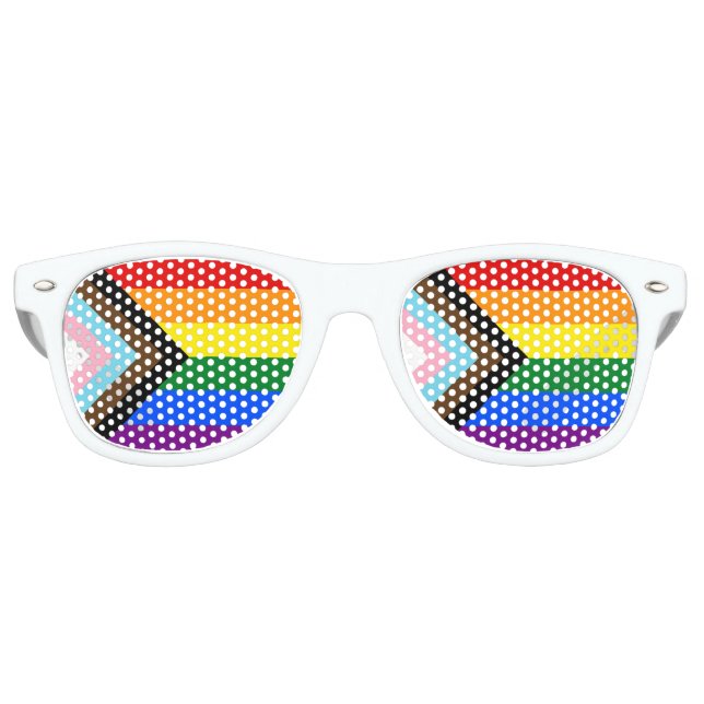 Rainbow Progress Flag Sunglasses, LGBTQ / Pride Retro Sunglasses (Front)