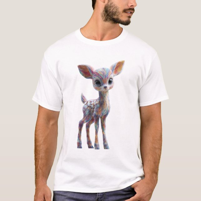Rainbow Psychedelic Deer Illustration Men T-Shirt (Front)