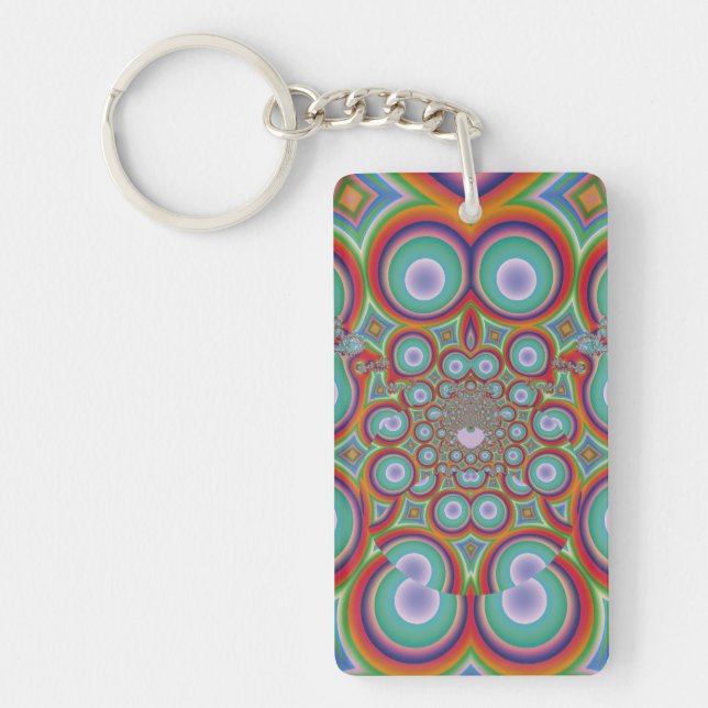 Rainbow Psychedelic Optical Abstract Art Key Ring (Front)