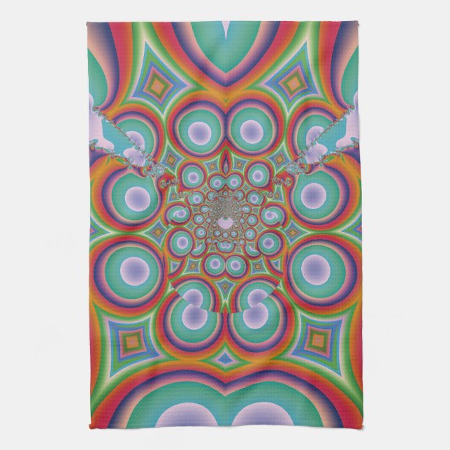 Rainbow Psychedelic Optical Abstract Art Tea Towel (Vertical)