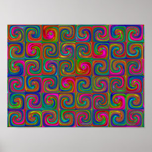 Rainbow Psychedelic Swirl Geometric Pattern Poster