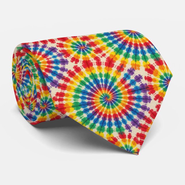 Rainbow Psychedelic Tie Dye Neck Tie (Rolled)