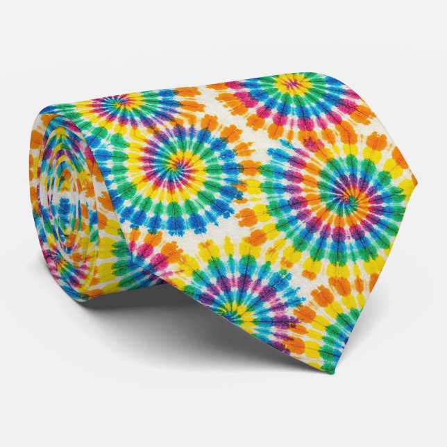 Rainbow Psychedelic Tie Dye Neck Tie (Rolled)