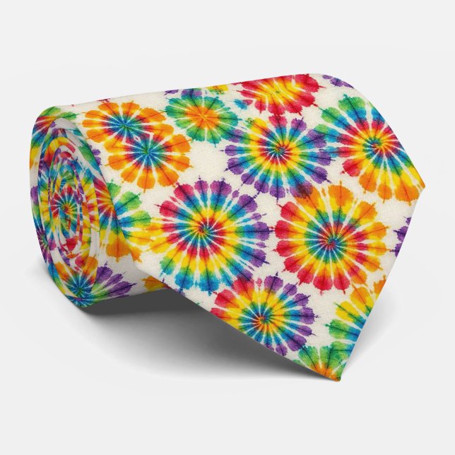 Rainbow Psychedelic Tie Dye Neck Tie (Rolled)