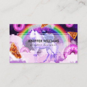 Rainbow pug in space riding a unicorn business card