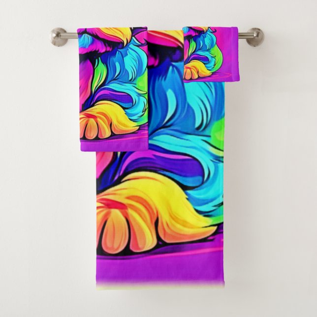 Rainbow Puppy Artwork Bath Towel Set (Insitu)