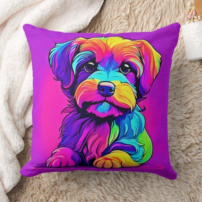 Rainbow Puppy Artwork Cushion (Blanket)