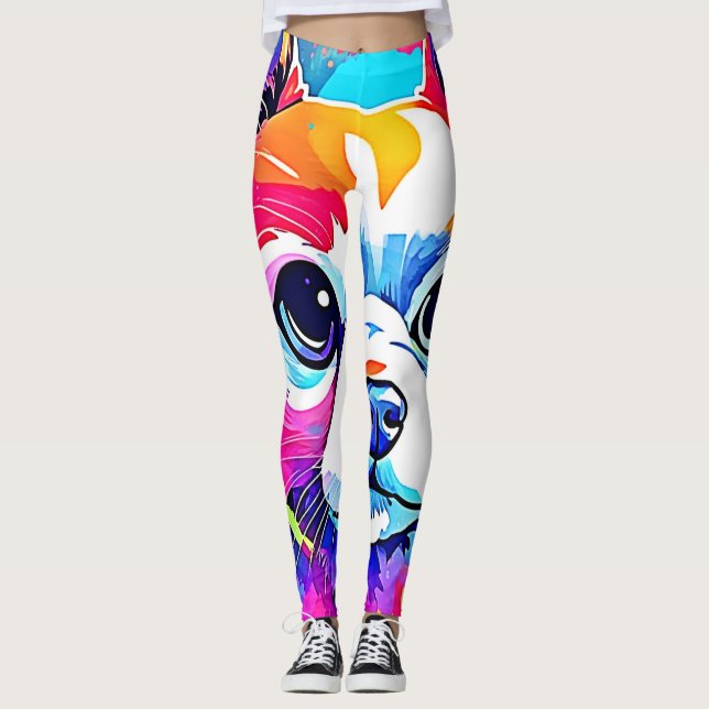 Rainbow Puppy Artwork Design Leggings (Front)