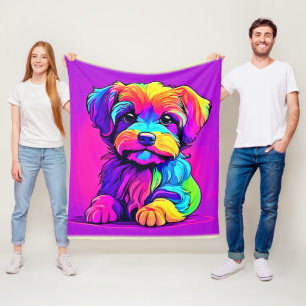 Rainbow Puppy Artwork Fleece Blanket