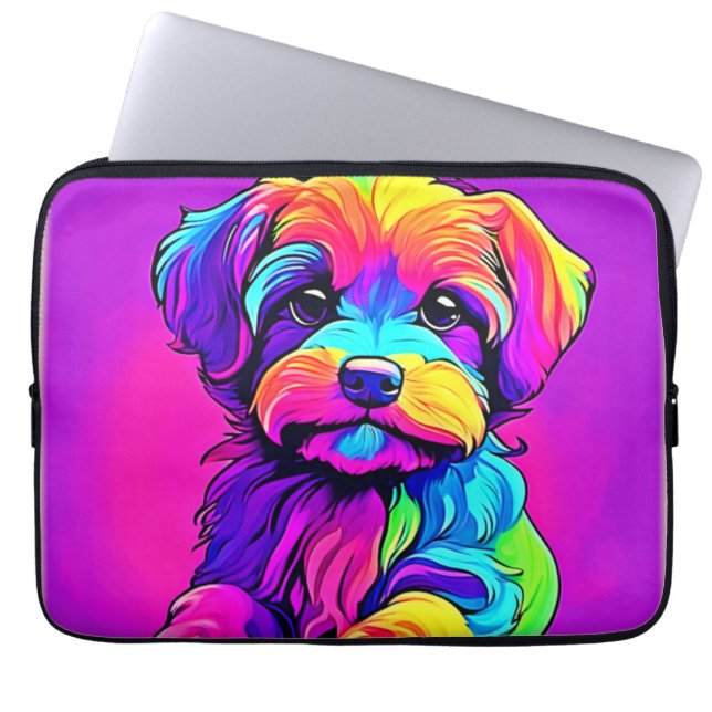 Rainbow Puppy Artwork Laptop Sleeve (Front)