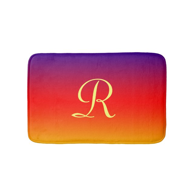 Rainbow Purple Orange Red Yellow Monogram Plush Bath Mat (Front)