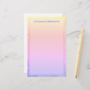 Rainbow Purple Pink Orange Border Custom Name Stationery